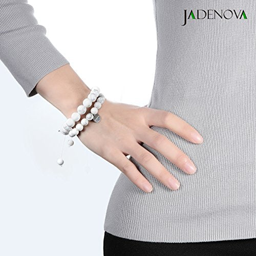 JADENOVA Natural Bead Bracelet Semi Precious Gemstone Beaded Bracelet for Women Healing Crystal Stone Stretch Bracelet Men Couple Bracelets (2pcs,6-8mm/8-10mm) - color: Howlite, size: 8mm/10mm