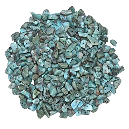 Larimar Pre Drilled Natural Crystals Crushed Chips Beads for Jewelry Making, DIY Handmade Healing Crystals (25 Inch Strand) - color: Larimar