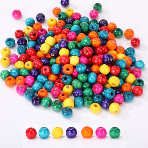 1050pcs Colored Wooden Beads, Large Hole Round Natural Wood Beads Bulk for Jewelry Making Braiding Macrame DIY Craft (8mm) - size: 8mm