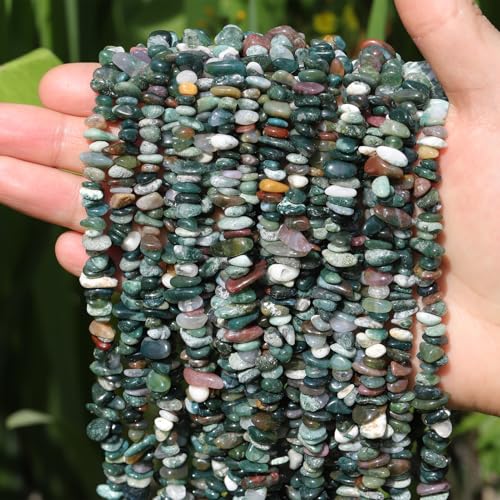 400pcs Natural Chip Stone Beads for Jewelry Making India Agate 5-8mm Irregular Gemstones Healing Crystal Loose Rocks Bead Hole Drilled for Ring Earrings Necklace Bracelet Making DIY Art Crafts - color: India Agate(2 Strands-62")