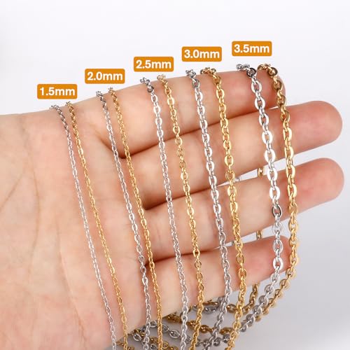 33 Feet Stainless Steel Cable Chains Roll, 3.5mm Width 304 Stainless Steel Flat Cable Link Chains Spool Bulk for Jewelry Making DIY Craft - color: Stainless Steel, size: 3.5mm width