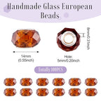 100pcs 14mm Large Hole Beads Glass Crystal Faceted Beads Brown European Crystal Spacer Bead for Valentine's Day Necklace Earring Bracelet Crafts Jewelry Making - color: Brown