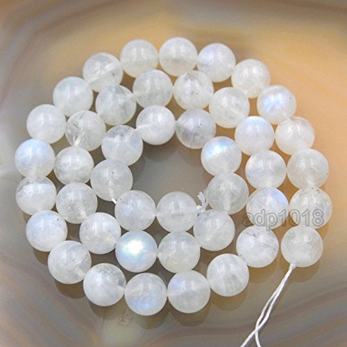 Natural White Moonstone Gemstone Round Loose Beads (10mm) - size: 10mm