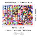 1000PCS Polymer Clay Beads Bracelet Making kit, 24 Style Cute Fun Beads Flower Animal Rainbow Eye Charms for Jewelry Necklace Earring Making DIY Accessories for Women Girls - color: B1#Style 2
