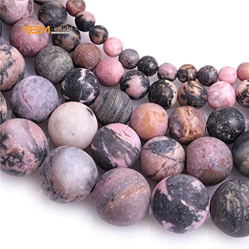 GEM-Inside 10mm Natural Stone Black Rhodonite Frosted Matte Unpolished Round Beads for Jewelry Making Strand 15 inch - color: Black Rhodonite, size: 10mm