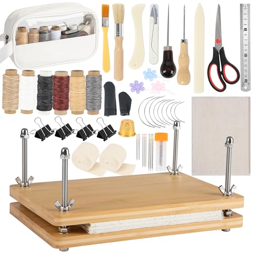 pamctry 50 Pcs Book Binding Kits for Beginners - Complete DIY Kit with Tools & Instructions, 11.6 x 7.8 Inches - style: Book Binding Kits + Bamboo Book Press