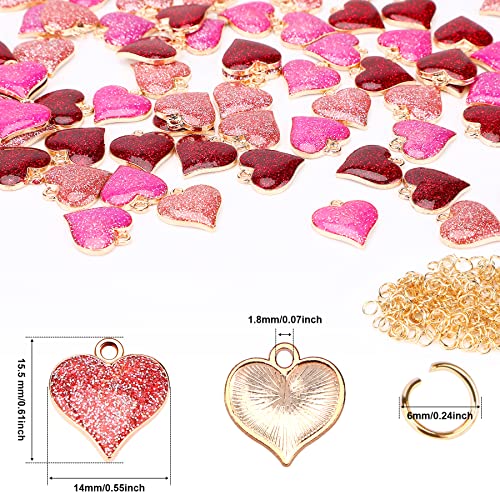SANNIX 90Pcs Valentine's Day Heart Charms with 150Pcs Jump Rings, 3 Colors (Red, Pink, Rose Red), DIY Jewelry Making Crafts Supplies - color: 3 color