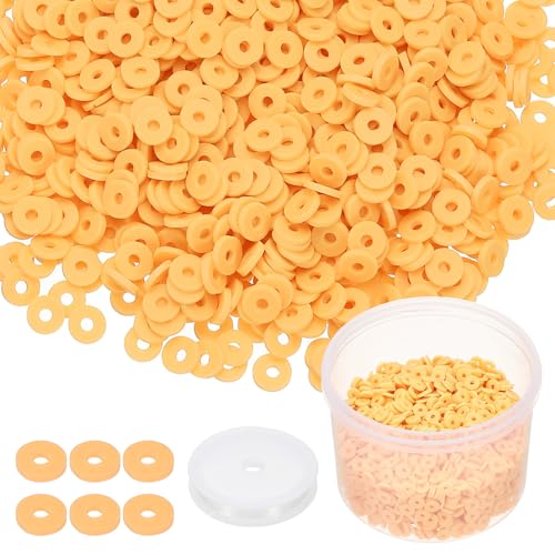 PATIKIL Clay Beads, 3000 Pcs Light Yellow Heishi Beads 6mm Flat Polymer Clay Beads Friendship Bracelet DIY Kit with Elastic Cord for Jewelry Necklace Making - color: Light Yellow