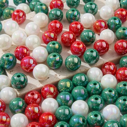 16mm Acrylic Beads 100pcs Christmas Style Bead Color Chunk Bubblegum Beads for Pens for Necklace Jewelry Bracelets DIY Crafts Making (abxmas) - color: white&red&green