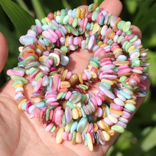 400pcs Pastel Shell Chip Beads 5-8mm Pre-drilled Freeform Loose Gemstone Healing Beads for DIY Jewelry Making Ring Earrings Necklace Bracelet Art Crafts - color: Pastel Shell