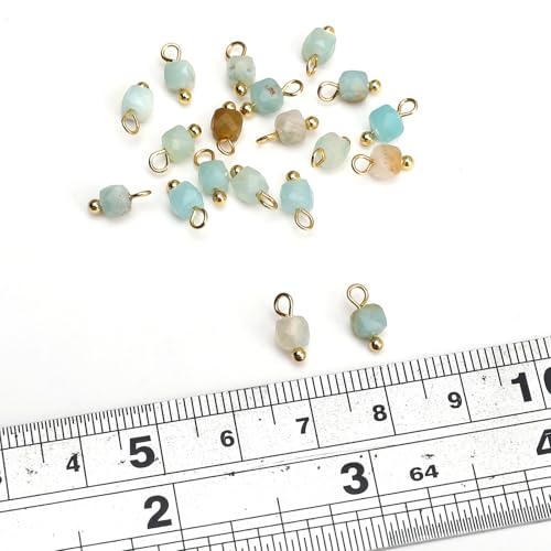 Beadia Natural Faceted Cube Stone Charms 4mm 30pcs with Untarnish Metal Accessories Loose Square Beads for DIY Jewelry Making - color: Amazonite