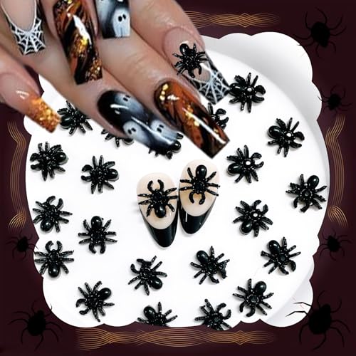50pcs 3D Black Spider Nail Charms & Gems - Halloween DIY Nail Art Supplies - color: Spider-1