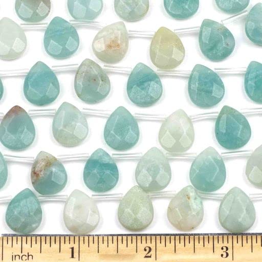 Cherry Blossom Beads Amazonite Beads 12x15mm Faceted Top-Drilled Teardrop - 12 pcs/ 8 Inch Strand - color: Amazonite