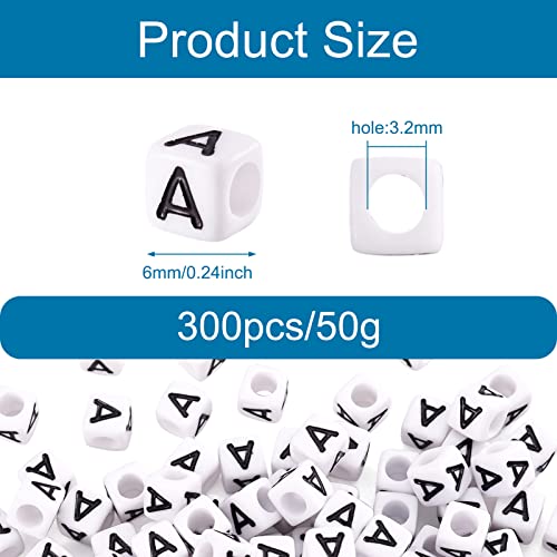 FASHEWELRY 300Pcs Cube White Acrylic Letter Beads 6x6mm Letter A Alphabet Beads for DIY Bracelet Necklace Jewelry Making - color: Letter A, size: 6x6x6mm
