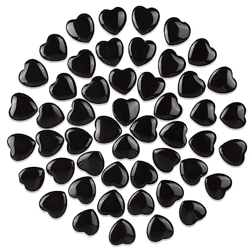 Gerrii 50 Pcs Heart Healing Stone Bulk Quartz Heart Inspirational Stones Gift for Women Love Pocket Polished Natural Energy Balancing Meditation 0.8 Inch(Black) - color: Black