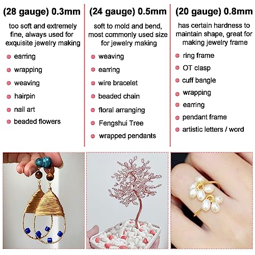 203 Feet Tarnish Resistant Copper Wires 24 Gauge/0.5mm Jewelry Craft Wires Beading Wire for Jewelry Making, Wire Wrapping and Crafting (Gold) - color: 1Gold, size: 24 Gauge
