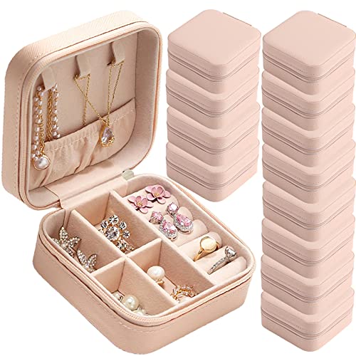 Travel Jewelry Case Bridesmaid Gifts Box,12 Pack Small Jewelry Box Mini Jewelry Organizer,PU Leather Portable Earring Storage Box for Women Girls Bridesmaid Proposal Gifts - color: Pink