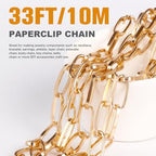 33FT Gold Paperclip Chain Roll 8MM Gold Plated Aluminum Paperclip Link Chains Spool Bulk for Jewelry Making - color: gold, size: 8MM
