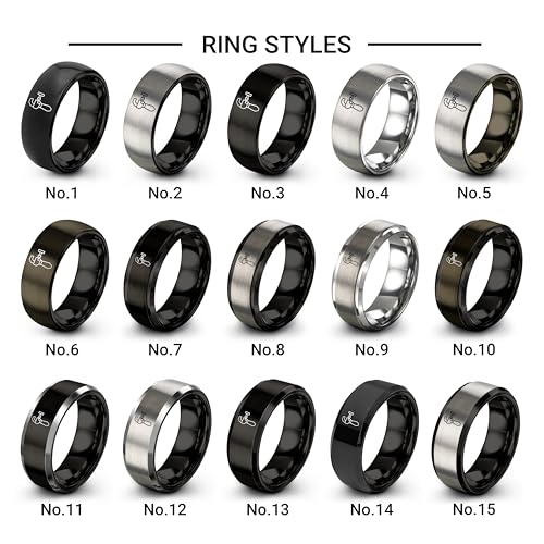 Chain Tool Ring - Gift for Cyclist - 8mm - Band - Gunmetal Black Silver - Personalized Custom Engraving - Men Women - Anniversary Engagement Wedding - Tungsten Carbide - Flat Dome Bevel - color: 02 - Black Grey Tungsten
