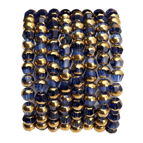 Glass Round Beads Royal Blue Octagon Faceted 8x7mm 42pcs Golden Edge Crystal Loose Beads for DIY Craft Jewelry Making - color: Royal Blue, size: 8*7mm