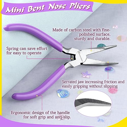 SPEEDWOX Mini Bent Chain Nose Pliers For Jewelry Making, Wire Wrapping & Beading - 45 Degree Curved Serrated Jaws - style: Bent Nose Pliers