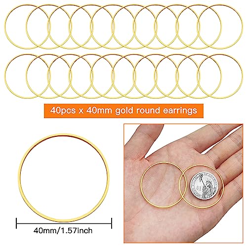 40pcs 40mm Earring Hoops for Jewelry Making,Earrings Beading Hoop Earring Finding Round Beading Hoop Open Bezel Pendant Frame for DIY Crafts Accessories Supplies Women Gifts(Gold) - color: 40pcs;40mm;Gold