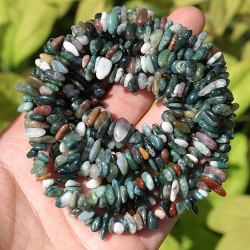 400pcs Natural Chip Stone Beads for Jewelry Making India Agate 5-8mm Irregular Gemstones Healing Crystal Loose Rocks Bead Hole Drilled for Ring Earrings Necklace Bracelet Making DIY Art Crafts - color: India Agate(2 Strands-62")