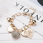 SILANER Gold Chain Link Bracelet - 7"+ 2" Extender 14K Gold Plated Love Locked Bracelets for Women, with Crystal, Love Heart,Key, Lock, Charm Bracelet - color: Ture Love Charm