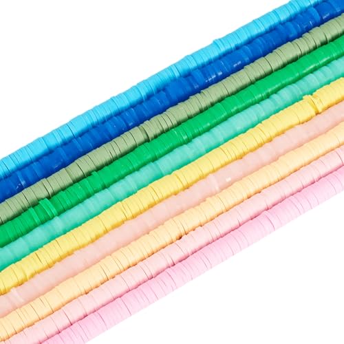 10 Strands Handmade Polymer Clay Bead Strands Assorted Heishi Beads Charms Flat Round Disc Bead Loose Spacer Bead for Jewelry Making DIY Bracelet Necklace Craft Keychain Earring Pendant