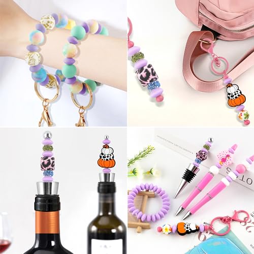 Sunrony 200Pcs Silicone Lentil Beads for Keychain Making, Bulk 12mm Silicone Abacus Spacer Beads for Necklace Bracelet Making Pens(Light Purple) - color: G-Light purple