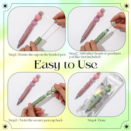 Tondiamo 45 Pcs Full Rhinestone Beadable Pens Bulk Set 15 Glitter Diamond Pens with Cards & Bags Fancy Beaded Pen for Beads DIY Cute Journalling Bling Ballpoint Craft Making(Stripe Diamonds) - style: Stripe Diamonds