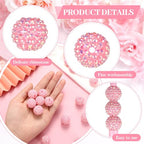 40 Pcs 20 mm Rhinestone Beads Bulk Crystal Round Disco Ball Chunky Bubblegum Beads for Pens Bracelets Charms Craft European Style Jewelry Making Supplies Christmas(Pink) - color: Pink
