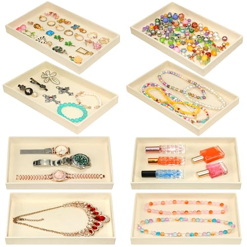 8 Pack Velvet Jewelry Tray X-large Jewelry Drawers Organizer Trays Stackable Earring Organizer Necklace Storage Ring Bracelet Display Case 9.4'' x 6'' x 1'' - color: Beige, size: X-Large (9.4'' x 6'' x 1'')