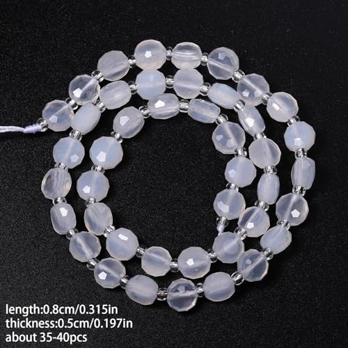 8×5mm White Agate Natural Stone Beads for Jewelry Making About 35-40pcs 1 Strand 15" Drilled Flat Faceted Cabochon Gemstone Beads for Bracelets Necklace DIY Crafts - color: White Agate