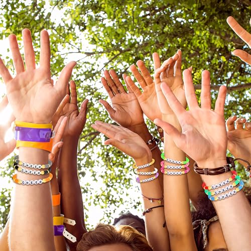 LUYI 32 Pcs Preppy Jewelry Bracelets for Women Clay Bead Colorful Surfer Heishi Bracelet Set Stackable Beaded Friendship Stretch Bracelets Boho Y2K Summer Beach Elastic Layering Bracelets - style: 96PCS-CheerBracelets