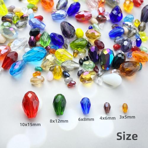 200pcs 3x5mm Teardrop Crystal Glass Beads Vertical Hole Faceted Loose Spacer Beads for DIY Craft Jewelry Making Necklace Bracelet Earring Wind Chimes(Green Series) - color: Green Series, size: 3x5mm