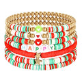 Emibele Colorful Stretch Bracelet Stack Boho Beaded Bracelet Set Heishi Surfer Bracelet Stackable Y2K Trendy Jewelry Friendship Multiple Set Women Fans - style: Red & Green &Gold 7PCS