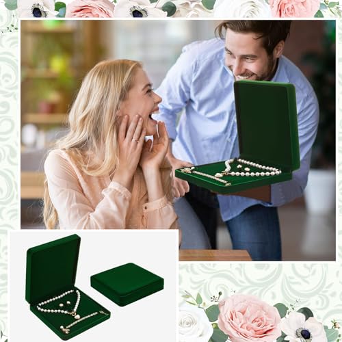 Yinkin 6 Pcs Velvet Jewelry Set Box Jewelry Display Case Earring Ring Bracelet Necklace Gift Box Pearl Necklace Storage Case for Mother's Day Wedding Travel Anniversary(Green) - color: Green