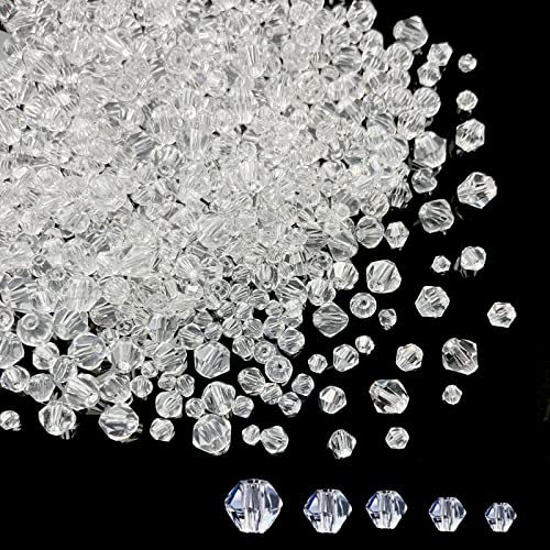 1700pcs Clear Bicone Crystal Beads 2mm 3mm 4mm 5mm 6mm Crystal Glass Bulk Faceted Beads for Necklace Bracelet Earrings DIY Jewelry Crafts Making Supplies - color: Clear, size: 2mm 3mm 4mm 5mm 6mm