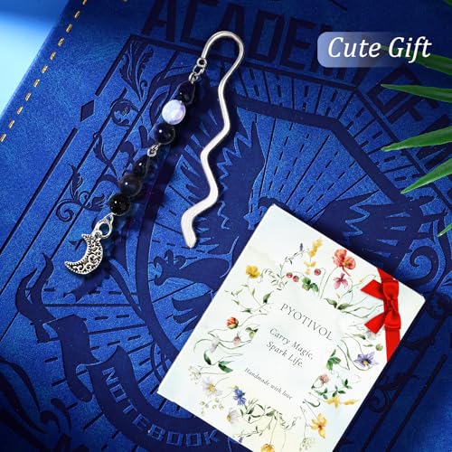 Vintage Metal Moon Bookmark Pendant with Natural Crystal Bead Chain–Elegant Bookmarks for Women,Men,Book Lovers,Teachers and Students(Sodalite) - style: Moon