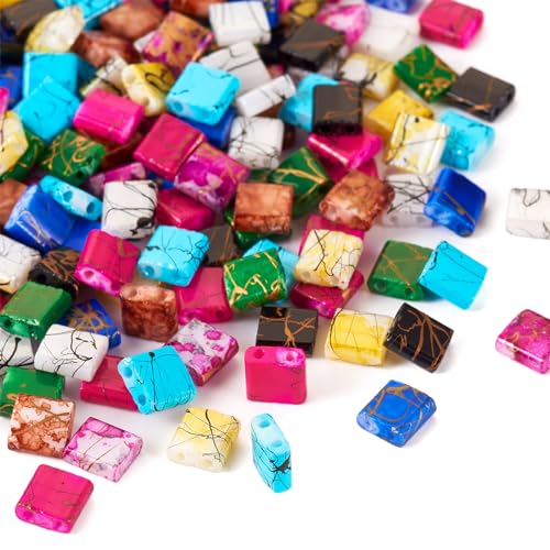 Pandahall 180Pcs 2 Hole Glass Tila Square Seed Beads 5mm Rectangle Mini Spacer Flat Beads for Bracelet Necklace Jewelry Making - color: Spray Painted-9 Colors