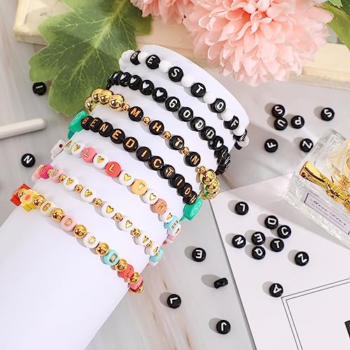 Letter Beads, DECYOOL Acrylic Alphabet Beads with 1 Roll Elastic String for Bracelet Necklace Jewelry Making Supplies (Black White) - color: Black White