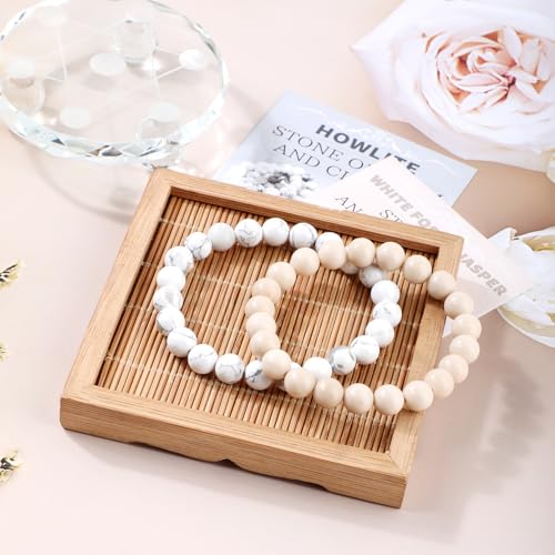NCB 2.3-Piece 4mm Natural Crystal Gemstone Stretch Bracelets – Handmade Reiki Energy Healing Jewelry for Meditation,Yoga, Unisex - color: 2PCS ( Howlite+White Fossil Jasper ), size: 8mm