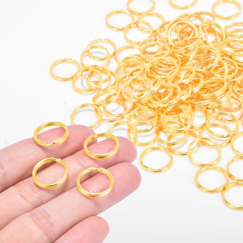 100pcs 5/8" Small Split Ring for Keychains, Double Loops Split Jump Rings Jewelry Making Metal Small Key Ring for Pet Collar Tag, Luggage Tag DIY Craft - color: 15.2mm Outtr Dia.; 12.8mm Inside Dia. Gold