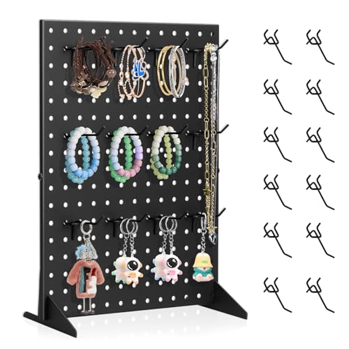 Acfunique Peg Board Display Stand for Vendors with 12 Hooks Metal Tabletop Pegboard Display Stand for Craft Shows 17" X 13" Retail Display Racks Peg Board Organizer Holder Black - size: Black 1 Display+12 Hook