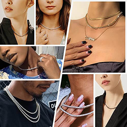 Richsteel Clear/Black 3mm Cubic Zirconia Tennis Chain Necklace for Women and Men 16/18 Inch Stainless Steel/Gold Plated Jewelry(with Gift Box) - style: 02-Gold Plated-Clear CZ