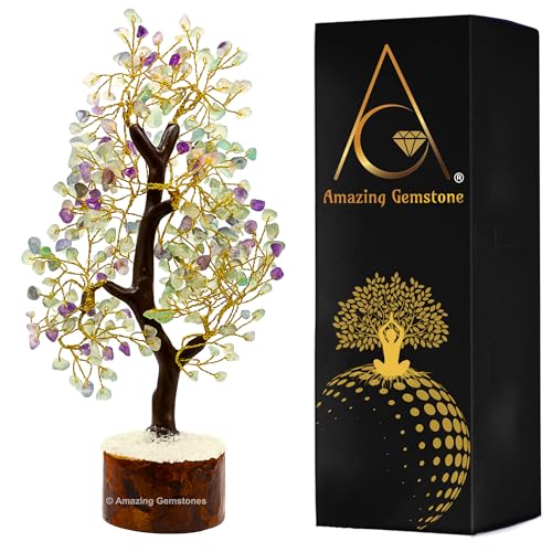 Amazing Gemstone Crystals and Healing Stones Birthday Gifts for Women - Fluorite Crystal Tree of Life Home Decor Stocking Stuffers, Bookshelf, Room, Meditation Gift for Mom Dad Unique Birthday Gifts - color: Fluorite
