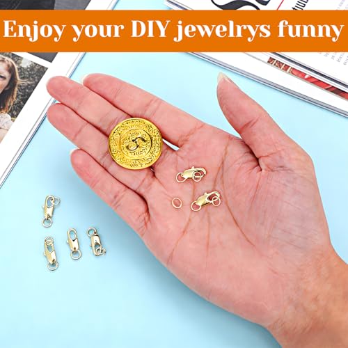 10 Pcs 18k Gold Plated Lobster Claw Clasps, with Closed Jump Rings, Jewelry Findings, Suitable for Necklace Clasps, Bracelet Closures, DIY Ideal for Beginners and Jewelry Making Enthusiasts (Golden)
