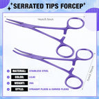 BBTO Hemostat Curved and Straight Hemostat Forceps Piercing Pliers Forceps, Stainless Steel Straight and Curved Pliers, Fishing Tweezer(Lilac,2 Pcs) - color: Lilac