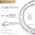 VNOX Paperclip Necklace for Men Women, 4.5/6.5/7mm Solid Diamond-Cut Chunky Stainless Steel Anchor Link Chain Mens Necklaces Jewelry Gifts, 18/20/22/24 Inchs - style: 7.5MM-Silver
